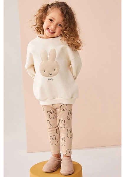 Yeni Sezon Kız Çocuk Miffy Detaylı Bej Pamuklu Sweatshirt ve Fitilli Taytlı Alt-Üst Ikili Takım fiyatları