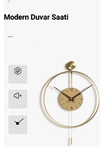 Orta Boy - Timelles Premium Gold Solo , Modern Dekoratif Sarkaçlı Metal Duvar Saati