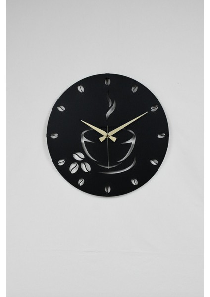 Modern metal duvar saati, lazer kesim, sessiz mekanizma, 40x40 cm, siyah renk