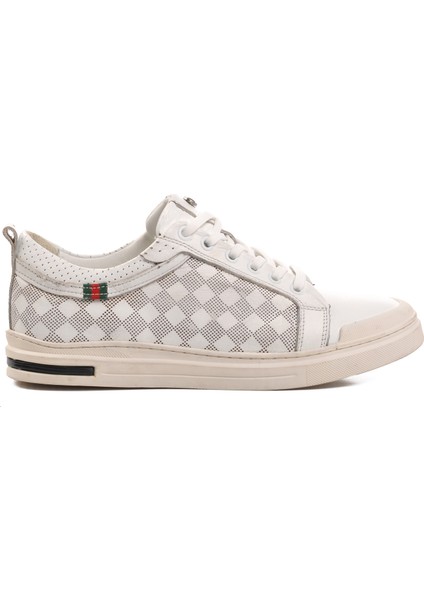 10206 Beyaz Bağcıklı Deri Erkek Sneaker