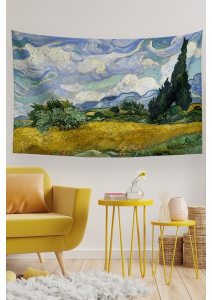 Yeşil Van Gogh Selvi Ağacı Duvar Halısı 70x140 cm, Dikdörtgen, Şık ve Canlı Tasarım