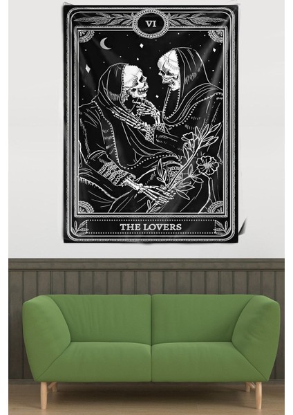 Sevgililer Desenli Kadife Duvar Örtüsü, Siyah Beyaz, 70x100, Dikdörtgen