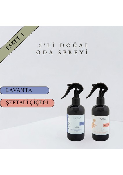 Doğal Oda Kokusu ve Çamaşır Kumaş Spreyi Şeftali Çiçeği ve Lavanta Paket 1