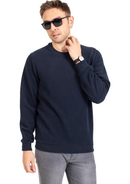 Erkek Klasik Regular Kalıp Pamuklu Selanik Yuvarlak Yaka Sweatshirt 1111-LACIVERT modelleri