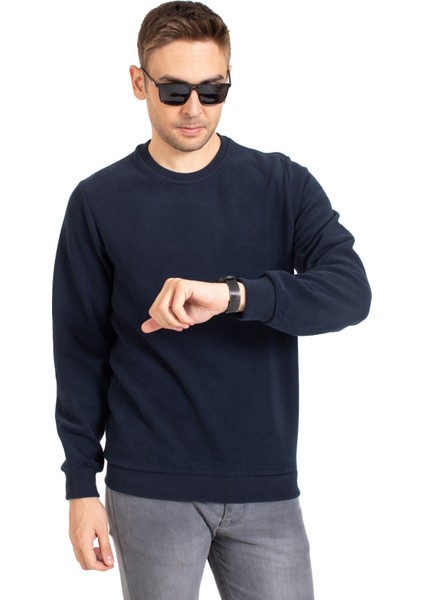 Erkek Klasik Regular Kalıp Pamuklu Selanik Yuvarlak Yaka Sweatshirt 1111-LACIVERT indirimleri