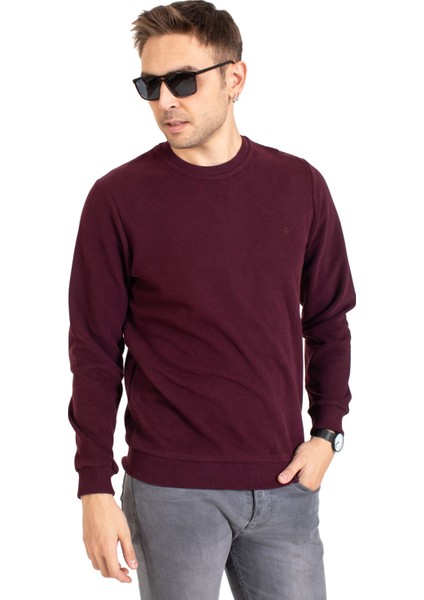 Erkek Klasik Regular Kalıp Pamuklu Selanik Yuvarlak Yaka Sweatshirt 1111-BORDO