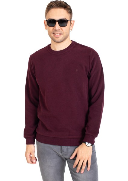 Erkek Klasik Regular Kalıp Pamuklu Selanik Yuvarlak Yaka Sweatshirt 1111-BORDO fiyatları