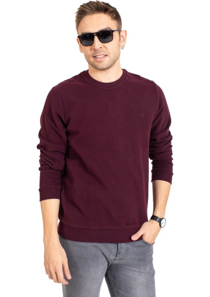 Erkek Klasik Regular Kalıp Pamuklu Selanik Yuvarlak Yaka Sweatshirt 1111-BORDO modelleri