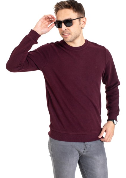 Erkek Klasik Regular Kalıp Pamuklu Selanik Yuvarlak Yaka Sweatshirt 1111-BORDO indirimleri