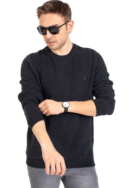 Erkek Klasik Regular Kalıp Pamuklu Selanik Yuvarlak Yaka Sweatshirt 1111-FÜME fiyatları