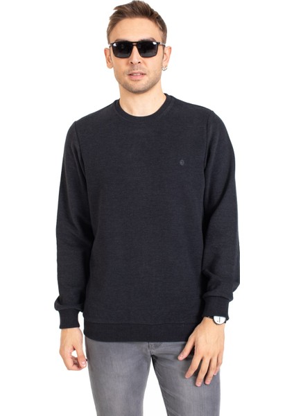 Erkek Klasik Regular Kalıp Pamuklu Selanik Yuvarlak Yaka Sweatshirt 1111-FÜME modelleri