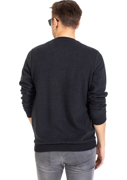 Erkek Klasik Regular Kalıp Pamuklu Selanik Yuvarlak Yaka Sweatshirt 1111-FÜME indirimleri