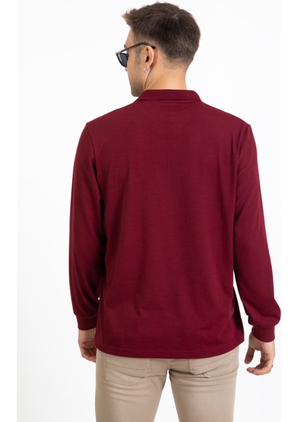 Erkek Orta Yaş ve Üzeri Polo Yaka Cepli Uzun Kollu Mevsimlik Sweatshirt 1103-Bordo fırsatları