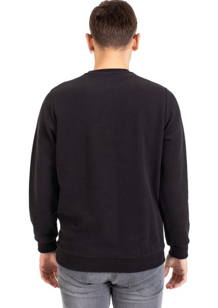 Erkek Klasik Regular Kalıp Pamuklu Selanik Yuvarlak Yaka Sweatshirt 1111-SIYAH indirimleri