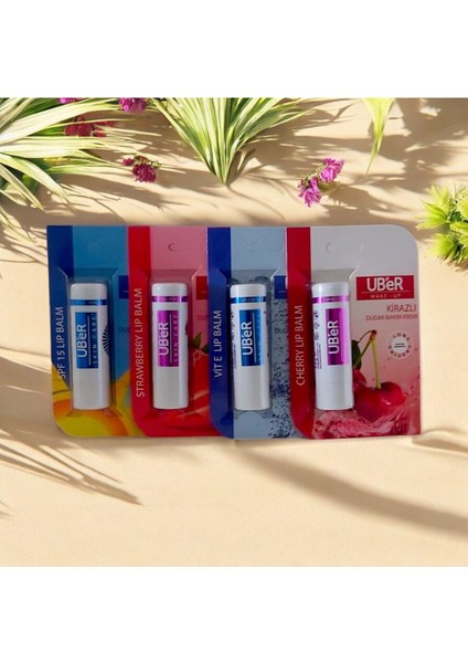 Ubér Dudak Nemlendirici Lip Çilekli + Vit E + Kirazlı + Spf 15 4 Adet