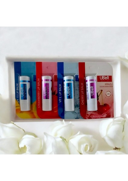 Ubér Dudak Nemlendirici Lip Çilekli + Vit E + Kirazlı + Spf 15 4 Adet