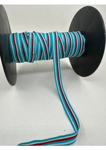 1.5 cm Renkli Çizigli Şerit-5 Metre-(Turkuaz/kırmızı)
