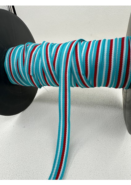 1.5 cm Renkli Çizigli Şerit-5 Metre-(Turkuaz/kırmızı)