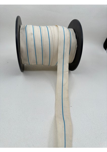 3 cm Çizgili Grogren Şerit- (Ekru/mavi)-5 Metre