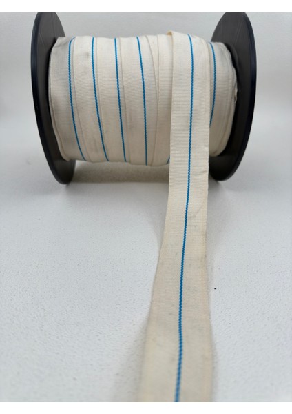 3 cm Çizgili Grogren Şerit- (Ekru/mavi)-5 Metre fiyatları