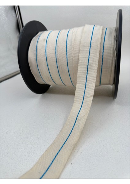 3 cm Çizgili Grogren Şerit- (Ekru/mavi)-5 Metre modelleri
