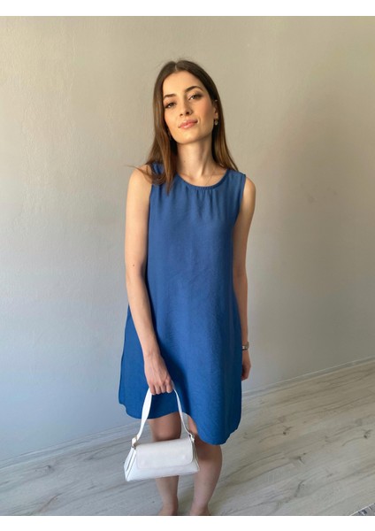 Lacivert Kolsuz Cepli Basic Pamuklu Kadın Elbise fiyatları