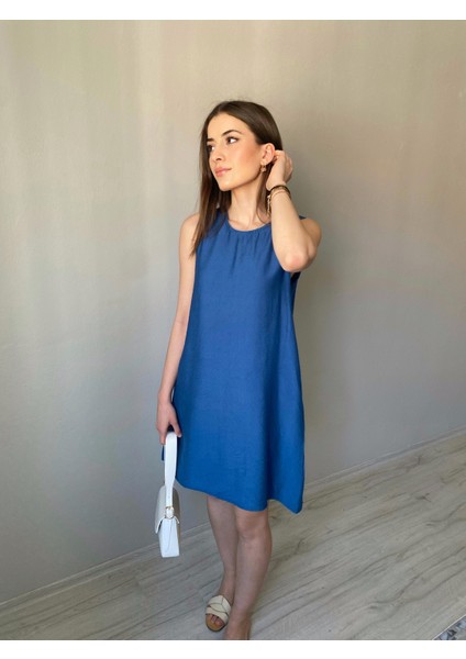 Lacivert Kolsuz Cepli Basic Pamuklu Kadın Elbise modelleri