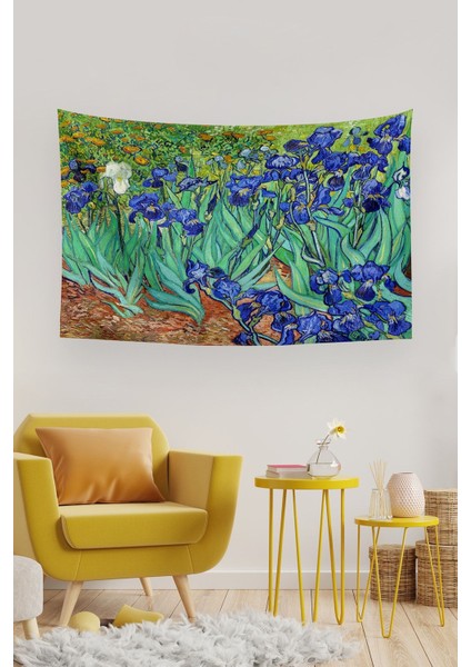 Yeşil Iris Süsen Çiçeği Dikdörtgen Duvar Halısı 70x140