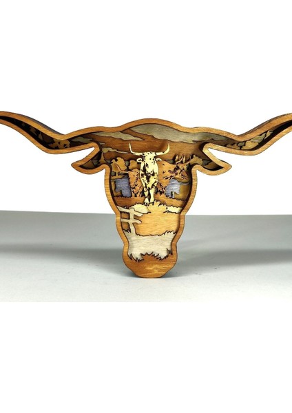 Ahşap Mdf Çok Katmanlı Uzun Boynuzlu Inek Tablo