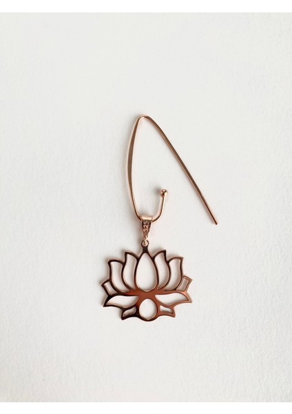 925 Ayar Gümüş Ada Lotus Küpe - Orta Boy-Rose