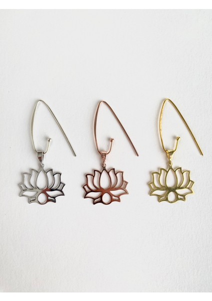 925 Ayar Gümüş Ada Lotus Küpe - Orta Boy-Rose fiyatları