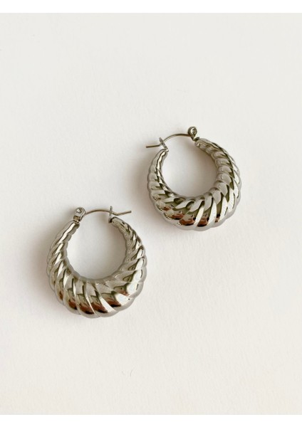 Bombeli Vintage Çelik Halka Küpe-Silver