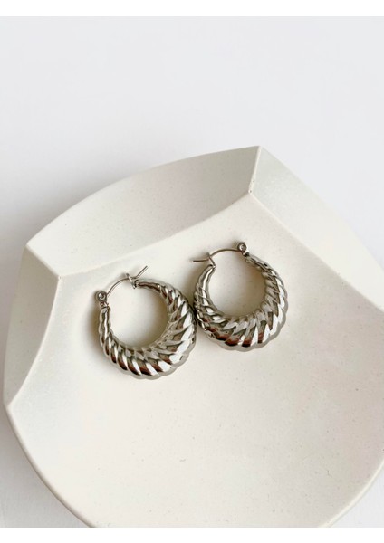 Bombeli Vintage Çelik Halka Küpe-Silver fiyatları