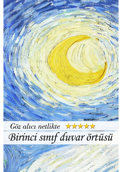 Yıldızlı Geceler Duvar Dekoru, 150x100, Mavi, Saten Materyal, Sanat Eseri Görünüm fırsatları