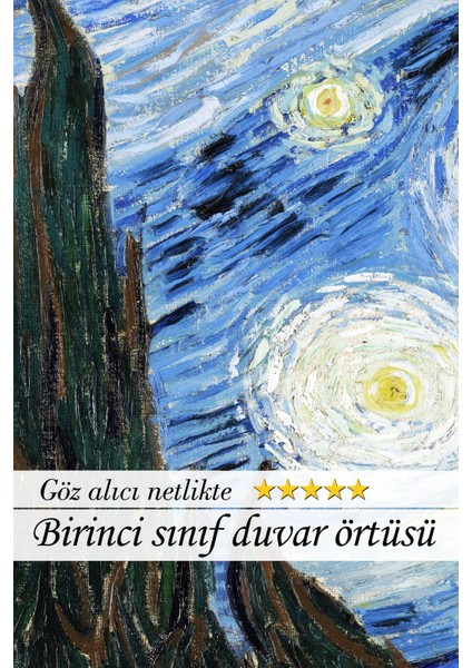Yıldızlı Geceler Duvar Dekoru, 150x100, Mavi, Saten Materyal, Sanat Eseri Görünüm indirimleri