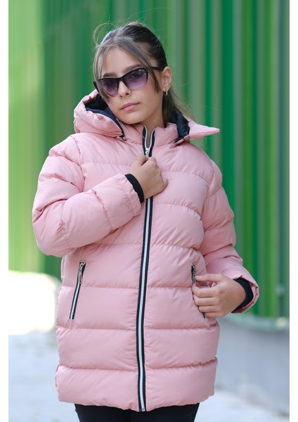 Kız Çocuk Kapüşonlu Kalın Uzun Şişme Mont KM.YY31