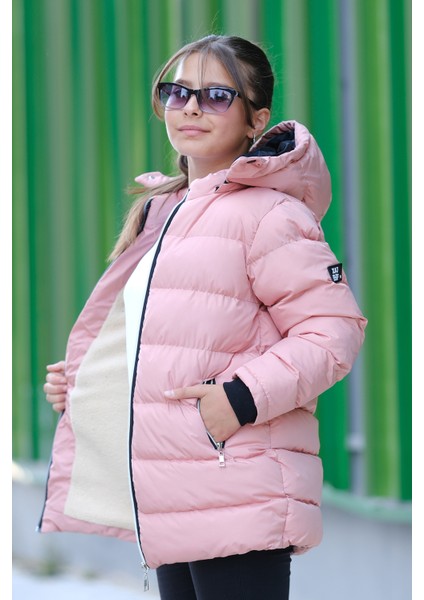 Kız Çocuk Kapüşonlu Kalın Uzun Şişme Mont KM.YY31 fiyatları