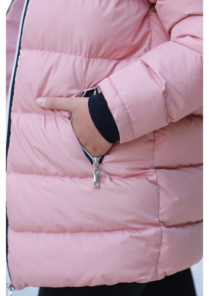 Kız Çocuk Kapüşonlu Kalın Uzun Şişme Mont KM.YY31 fırsatları