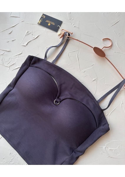 Chole Ithal Pamuklu Göğsü Cut-Out Halka Detaylı Ince Askılı Büstiyer/crop modelleri
