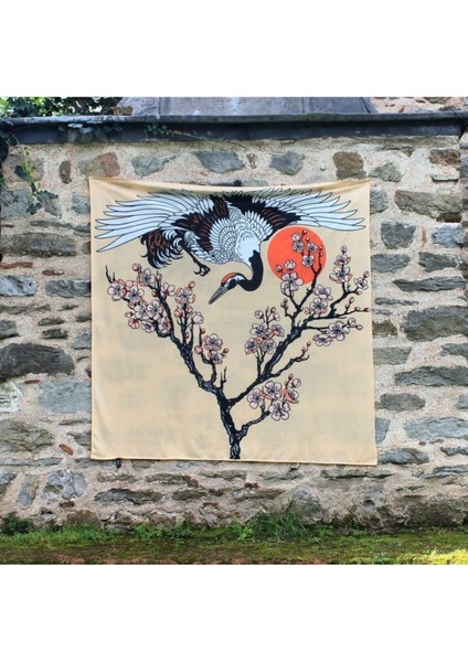 Japon Turnası ve Sakura Ağacı Wander Duvar Örtüsü Tapestry