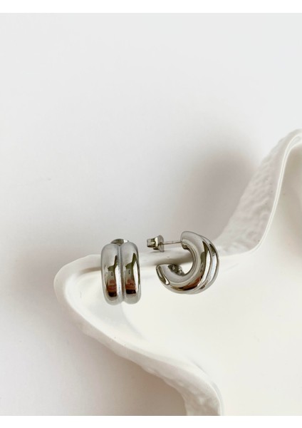 Çelik 2'li Mini Halka Küpe-Silver