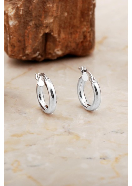 15 mm Bombeli Rodyumlu Gümüş Halka Küpe 7043