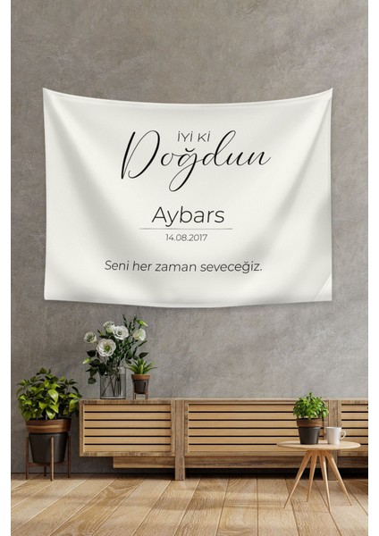 Kişiye Özel Doğum Günü Duvar Örtüsü Beyaz Kaliteli Kumaş