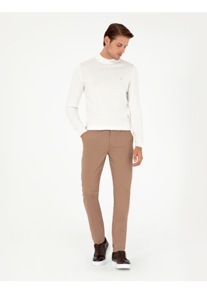 Pierre Cardin Erkek Ekru Slim Fit Çeyrek Yaka Basic Triko Kazak 50296613-VR019