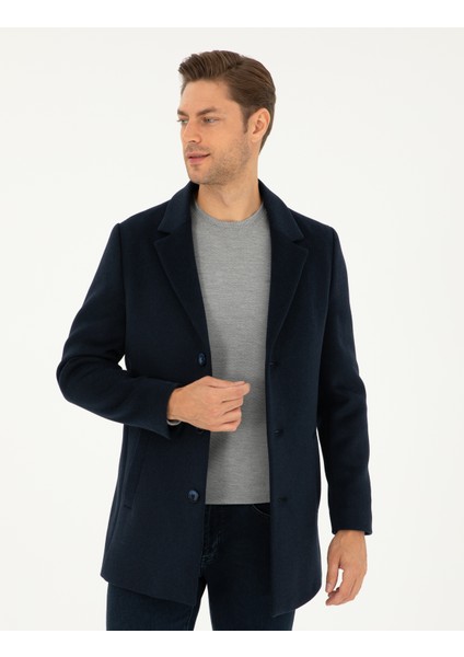 Pierre Cardin Erkek Lacivert Ekstra Slim Fit Yün Karışımlı Kaşe Kaban 50297487-VR033