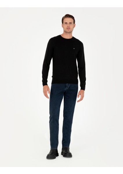 Pierre Cardin Erkek Siyah Slim Fit Bisiklet Yaka Basic Triko Kazak 50296621-VR046