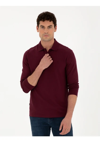 Pierre Cardin Erkek Bordo Slim Fit Basic Sweatshirt 50294438-VR014