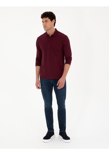 Pierre Cardin Erkek Bordo Slim Fit Basic Sweatshirt 50294438-VR014