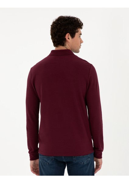 Pierre Cardin Erkek Bordo Slim Fit Basic Sweatshirt 50294438-VR014