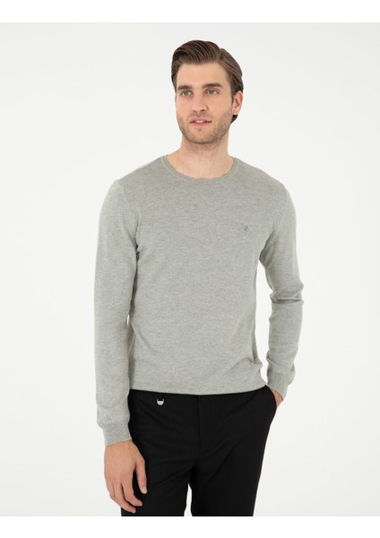 Pierre Cardin Erkek Açık Gri Melanj Slim Fit Bisiklet Yaka Basic Triko Kazak 50296621-VR091